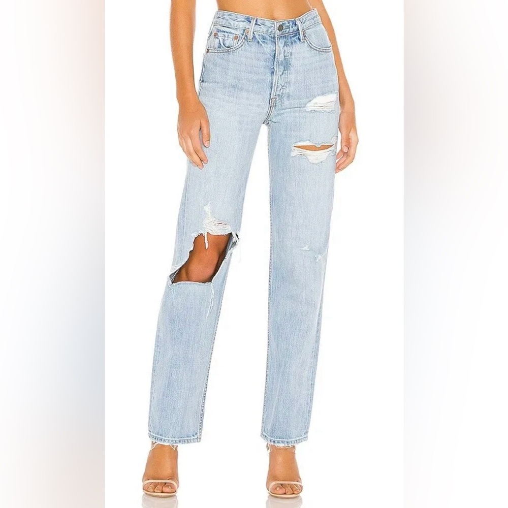 GRLFRND Mica in To The Limit High Rise Straight Leg Destroyed Jeans Size 24